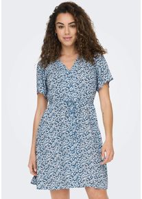Only Damen Minikleid "ONLEVIDA S/S SHORT DRESS WVN NOOS", blau, casual, Gr. S, bedruckt, Web, Obermaterial: 100% Viskose, Kleider