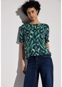 Street One Damen Kurzarmbluse, grün, casual, Gr. 38, bedruckt, Web, Obermaterial: 88% Viskose, 12% Polyamid, Blusen, mit grafischem Muster
