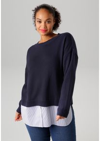 ANISTON PLUS Damen Strickpullover, blau, casual, Gr. 52, unifarben, gestreift, Strick, Web, Obermaterial: 50% Baumwolle, 50% Polyacryl.