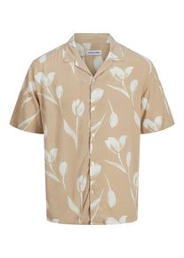 Jack & Jones JACK & JONES Herren Kurzarmhemd "JJEJEFF CHARGE RESORT SHIRT SS SN", braun, modisch, Gr. L, bedruckt, Web, Obermaterial: 100% Viskose, Hemden, mit