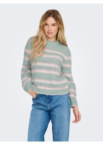Only Damen Rundhalspullover "ONLKIMA LS LIFE STRIPE O-NECK CC KNT", bunt, modisch, Gr. L, gestreift, Strick, Obermaterial: 100% Polyester, Pullover