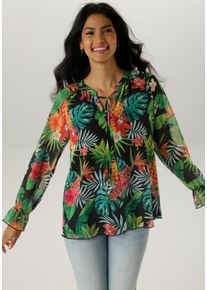 Damen Schlupfbluse, bunt, modisch, Gr. 42, Aniston SELECTED, gemustert, geblümt, bedruckt, Chiffon, Web, Jersey, Obermaterial: 100% Polyester.