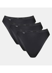 Sloggi Damen Tai-Slip "Basic+ Tai 3P", Gr. 42, schwarz, Obermaterial: 95% Baumwolle, 5% Elasthan, unifarben, bedruckt, Unterhosen, mit kleinen