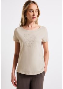 Street One Damen T-Shirt, beige, casual, Gr. 44, unifarben, Web, 100% Baumwolle, Shirts, farbig