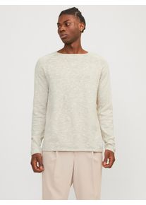 Jack & Jones JACK & JONES Herren Strickpullover "JJELINEN KNIT CREW NECK SN", beige, Basic, Gr. S, Strick, Obermaterial: 90% Baumwolle, 10% Leinen, Pullover