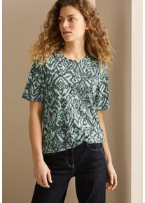 Cecil Damen T-Shirtslate khaki, casual, Gr. L, bedruckt, Jersey, Obermaterial: 65% Polyester, 35% Viskose, Shirts, mit All-Over Print