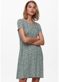 Only Damen Minikleid "ONLBERA BACK LACE UP S/S DRESS JRS NOOS", grün, casual, Gr. M, geblümt, Jersey, Obermaterial: 95% Viskose, 5% Elasthan, Kleider
