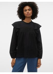 Véro Moda VERO MODA Damen Spitzenbluse "VMTRINE LS LACE TOP WVN GA NOOS", schwarz, modisch, Gr. M, unifarben, Web, Obermaterial: 100% Baumwolle, Blusen