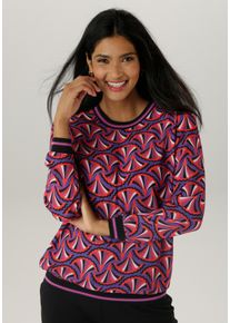 Damen Shirtbluse, lila, casual, Gr. 36, Aniston SELECTED, gemustert, bedruckt, Cru00eape, Obermaterial: 97% Polyester, 3% Elasthan, Blusen, mit