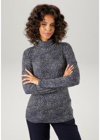 Aniston CASUAL Damen Rollkragenshirt, blau, modisch, Gr. 44, Minimalmuster, bedruckt, gemustert, Single Jersey, Obermaterial: 95% Viskose, 5%