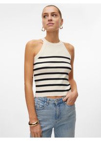 Véro Moda VERO MODA Damen Stricktop "VMSABA RIB SL O-NECK TOP GA NOOS", beige, modisch, Gr. S, gestreift, Strick, Rippstrick, Obermaterial: 50% Viskose, 28%