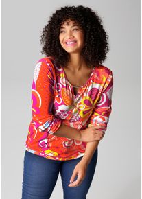 ANISTON PLUS Damen Langarmshirt, bunt, modisch, Gr. 46, bedruckt, gemustert, geblümt, Single Jersey, Obermaterial: 95% Viskose, 5% Elasthan, Shirts,