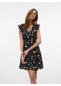 Véro Moda VERO MODA Damen Maxikleid "VMFLORA OLGA CS SHORT DRESS WVN GA"schwarz aop:olga, modisch, Gr. XS, bedruckt, Web, Obermaterial: 75% Viskose, 20%