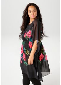 ANISTON PLUS Damen Chiffontunika, schwarz, modisch, Gr. 44, bedruckt, geblümt, Web, Jersey, Obermaterial: 100% Polyester. Futter: 100% Polyester,