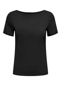 Only Damen Kurzarmshirt "ONLLIVE LOVE LIFE S/S BOATNECK TOP JRS", schwarz, modisch, Gr. M, unifarben, Jersey, Obermaterial: 95% Baumwolle, 5%