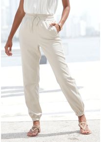 Lascana Damen Schlupfhose, beige, casual, Gr. 36, unifarben, Web, Obermaterial: 65% Lyocell, 35% Baumwolle, Hosen, aus Webware, leichte Stoffhose mit
