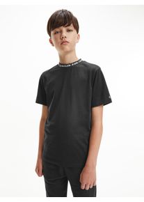 Jungen T-Shirt "INTARSIA LOGO T-SHIRT", schwarz, casual, Gr. 4, Calvin Klein Jeans, unifarben, Single Jersey, Obermaterial: 100% Baumwolle, Shirts,