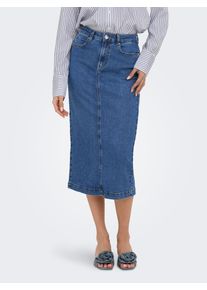 Only Damen Jeansrock "ONLWONDER MIDI BACK SLIT SKIRT PIM DNM", blau, modisch, Gr. XL, unifarben, Denim/Jeans, Obermaterial: 79% Baumwolle, 20%