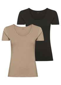 HUGO UNDERWEAR Damen T-Shirt "TWIN", Gr. L, schwarz, Jersey, Obermaterial: 95% Baumwolle, 5% Elasthan, Basic, Shirts, mit vertikalem Logodruck