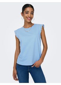 Jacqueline de Yong JDY Damen Kurzarmshirt "JDYSALVA LIFE S/L CROCHET TOP JRS"frozen fjord, modisch, Gr. XL, unifarben, Jersey, Obermaterial: 100% Baumwolle, Shirts