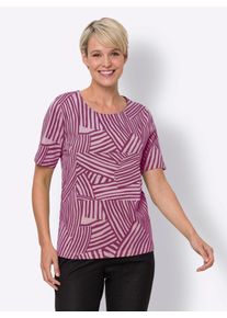 Classic Basics Damen Rundhalsshirt "Kurzarm-Shirt", lila, Gr. 54, gemustert, mehrfarbig, 100% Baumwolle, Shirts