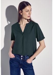 Street One Damen Kurzarmbluse, grün, casual, Gr. 42, unifarben, Web, Obermaterial: 100% Viskose, Blusen, mit geschlitztem Rundhalsausschnitt