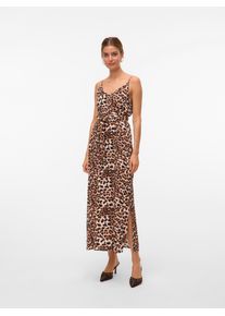 Véro Moda VERO MODA Damen Spaghettikleid "VMEASY JOY SLIT MAXI V-NECK DRESS WV GA"tan aop:leo, modisch, Gr. S, bedruckt, Web, Obermaterial: 100% Viskose,