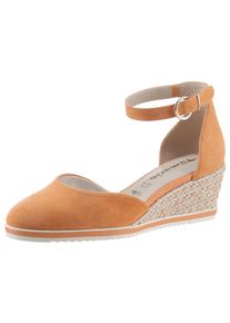 Tamaris Damen Keilpumps, Gr. 40, orange, Veloursleder, unifarben, casual, Schuhe, Keilabsatz, Schlupfschuh, Riemchensandale mit modischem Jute-Besatz