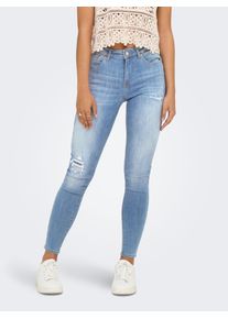 Only Damen Skinny-fit-Jeans "ONLPOWER MW PUSH UP SK REP DNM", blau, modisch, Gr. L, unifarben, Denim/Jeans, Obermaterial: 92% Baumwolle, 6%