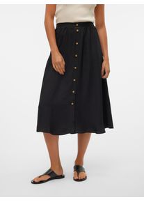 Véro Moda VERO MODA Damen Maxirock "VMMELANEY HW BUTTON CALF SKIRT WVN NOOS", schwarz, modisch, Gr. XS, unifarben, Web, Obermaterial: 100% Polyester, Röcke