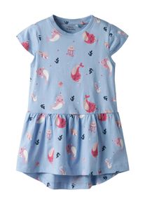 name it Mädchen Jerseykleid "NMFVIGGA CAPSL DRESS F1 NOOS"chambray blau aop:whales, modisch, Gr. 128, bedruckt, Jersey, Obermaterial: 100% Baumwolle,