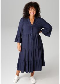 ANISTON PLUS Damen Midikleid, blau, modisch, Gr. 54, unifarben, Web, Obermaterial: 100% Viskose, Kleider, In trendigen Farben