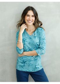 Classic Basics Damen 3/4-Arm-Shirt "Shirt", blau, Gr. 38, bedruckt, gemustert, 100% Baumwolle, Shirts
