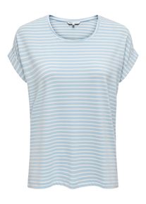 Only Damen T-Shirt "ONLMOSTER STRIPE S/S O-NECK TOP JRS NOOS"clear sky stripes:cloud dancer, casual, Gr. XS, gestreift, Jersey, Obermaterial: 75%