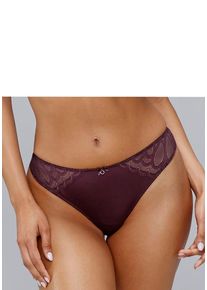 Lascana Tanga 'Evita' violett Gr. 40/42 für Damen. Mit Schmuckelement, Schleife, Spitze