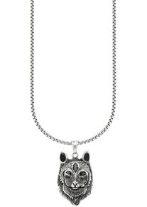 Bruno Banani Damen Kette mit Anhänger "Schmuck Geschenk Halsschmuck Halskette mit Anhänger Wolfskopf-Optik", Edelstahl, L: 55cm B: 2,9mm, schwarz,