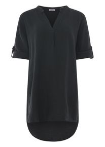 Zwillingsherz Damen Kurzarmbluse "Tunika "Rom"", schwarz, modisch, Obermaterial: 100% Baumwolle, Blusen, mit verlängerter Rückenpartie, V-Neck und