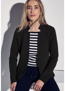Street One Damen Jackenblazer, schwarz, casual, Gr. 44, Jacquardmuster, Web, Obermaterial: 55% Baumwolle, 40% Polyester, 5% Elasthan, Blazer, mit