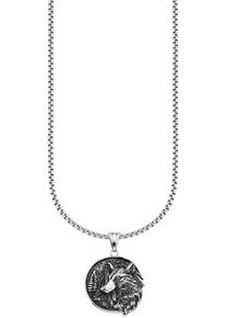 Bruno Banani Damen Kette mit Anhänger "Schmuck Geschenk Halsschmuck Anhänger rund Wolfskopf-Optik", Edelstahl, L: 55cm B: 2,8mm, schwarz, Edelstahl,