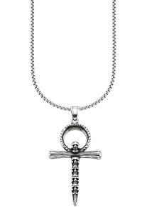 Bruno Banani Damen Kette mit Anhänger "Schmuck Geschenk Halsschmuck Anhänger Kreuz mit Totenköpfe-Design", Edelstahl, L: 55cm B: 2,8mm, schwarz,