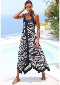 Lascana Damen Maxikleidcreme, graublau bedruckt, modisch, Gr. 38, animal-print, bedruckt, Single Jersey, Obermaterial: 100% Viskose, Kleider, mit
