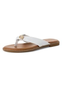 Tamaris Damen Dianette, Gr. 41, weiß, Leder, modisch, Schuhe, Zehentrenner, Sommerschuh mit glänzenden Nieten am Sohlenrand