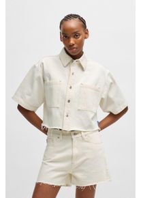 HUGO BLUE Damen Jeansbluse "Getecna", beige, casual, Gr. M, unifarben, Destroyed-Effekte, Web, Obermaterial: 100% Baumwolle, Blusen, mit