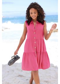 Vivance Damen Sommerkleid, pink, modisch, Gr. 34, unifarben, Web, Obermaterial: 100% Viskose, Kleider, aus gewebter Viskose, Blusenkleid mit