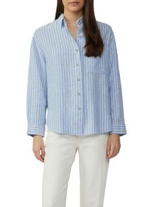 s.Oliver Damen Langarmbluse, blau, casual, Gr. 36, gestreift, Web, Obermaterial: 52% Leinen, 48% Viskose, Blusen, mit Streifen-Muster
