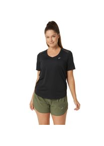 asics Damen Laufshirt "ROAD V-NECK SS TOP", schwarz, sportlich, Gr. M, unifarben, Jersey, Obermaterial: 94% Polyester, 6% Elasthan, Shirts