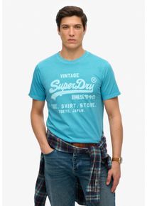 Superdry Herren Rundhalsshirt "VL NEON RELAXED TEE"neon sky blau, modisch, Gr. XXXL, bedruckt, Single Jersey, Obermaterial: 100% Baumwolle, Shirts