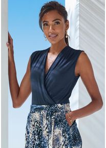 Lascana Damen Shirttop, blau, modisch, Gr. 36, unifarben, Jersey, Obermaterial: 95% Viskose, 5% Elasthan, Tops, mit dezenten Raffungen an der