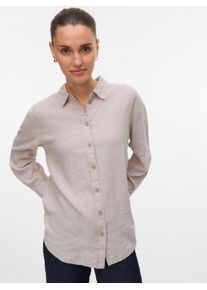 Véro Moda VERO MODA Damen Hemdbluse "VMLINN LINEN LS SHIRT WVN NOOS", grau, modisch, Gr. M, meliert, Web, Obermaterial: 55% Leinen, 45% Viskose, Blusen,