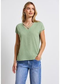 Street One Damen T-Shirt, grün, casual, Gr. 44, unifarben, Stoff, Rückseite: 95% Viskose, 5% Elasthan; Vorderseite: 77% Polyester, 20% Viskose, 3%
